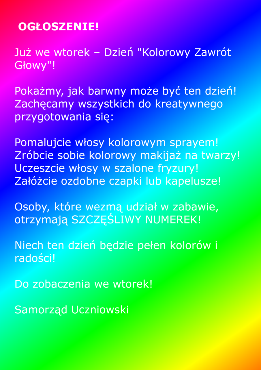 Ogłoszenie - Kolorowy zawrót głowy